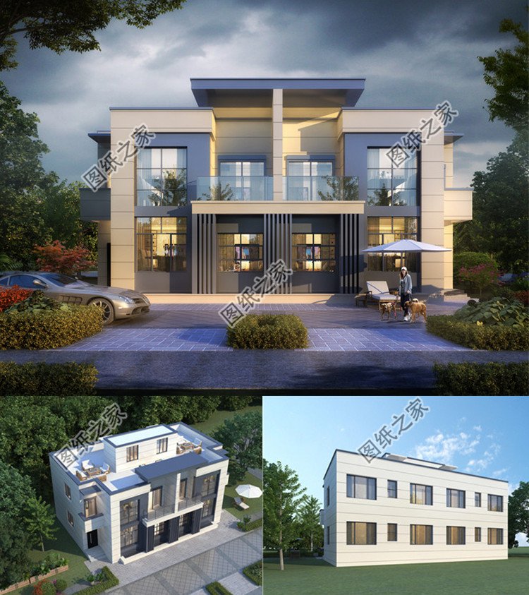 二層現代風雙拼別墅效果圖