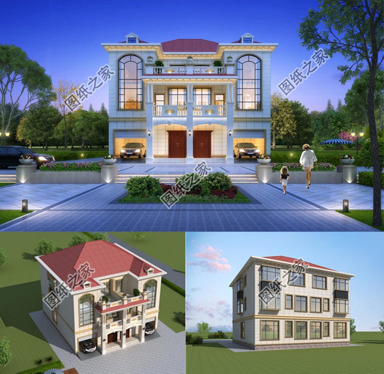 帶雙露臺帶車庫雙拼別墅設計圖效果圖