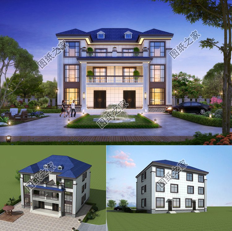 16x14米三層雙拼別墅設(shè)計圖效果圖