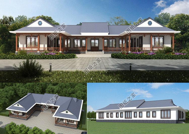 新中式一層宅院設計圖效果圖