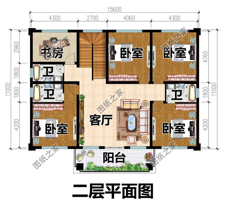 中式二層對稱別墅設計圖