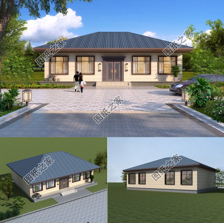 農村五開間大平層設計圖效果圖