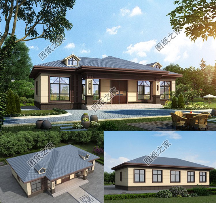 五開間一層農村平房設計圖效果圖