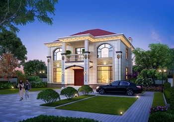 二層歐式別墅設計圖，挑空客廳+柴火灶，12.5米乘12米