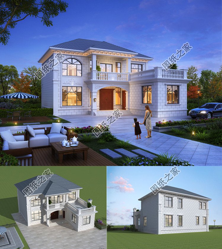 “L”字形二層別墅設計圖效果圖