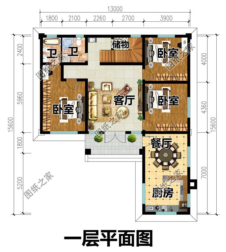 “L”字形二層別墅設計圖一層