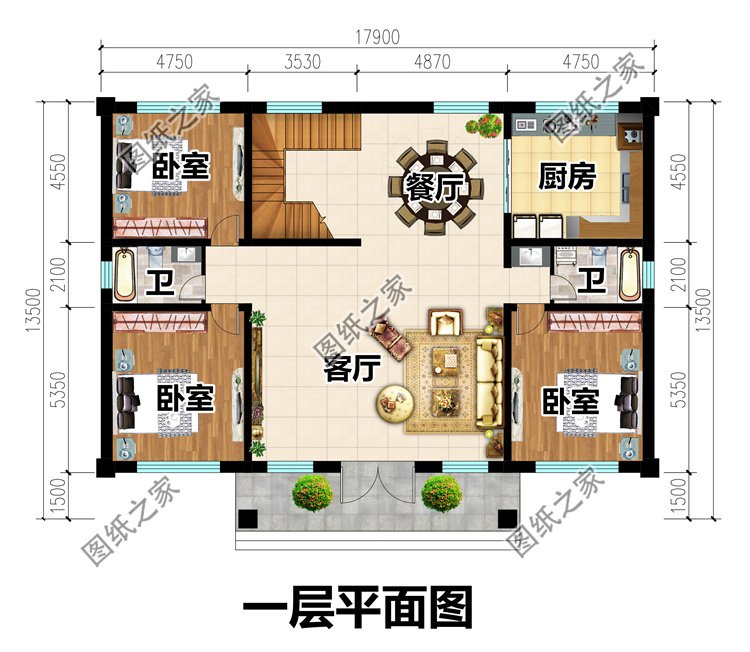 對稱型歐式別墅設計圖一層