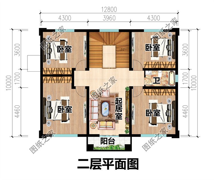 二層自建房別墅設計圖二層