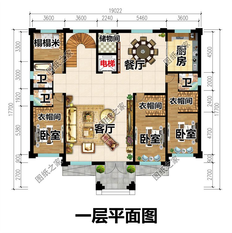 新中式三層農村別墅一層