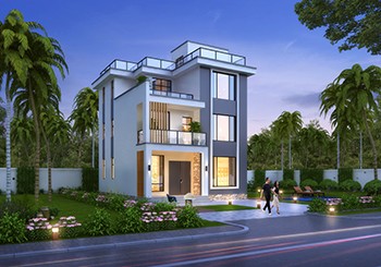 小占地三層現代時尚風別墅設計圖，平屋頂占地不足100平