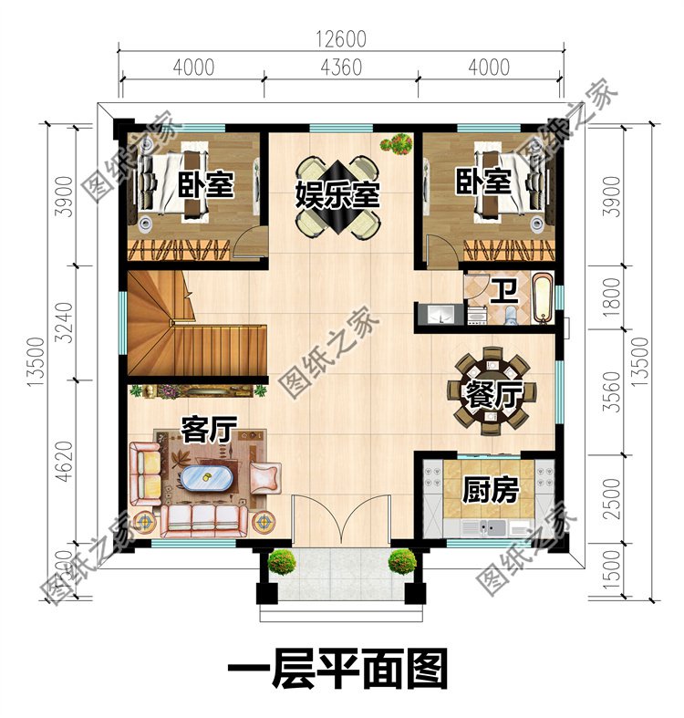 歐式三層農村別墅一層