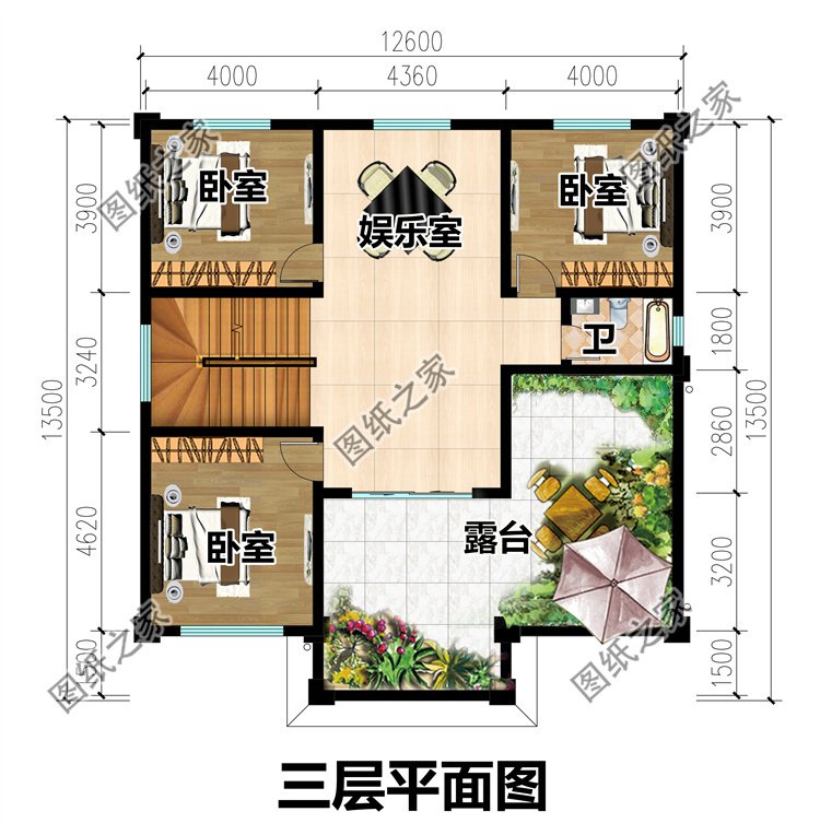 歐式三層農村別墅三層