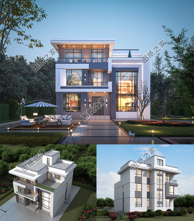 現代簡約風三層別墅效果圖