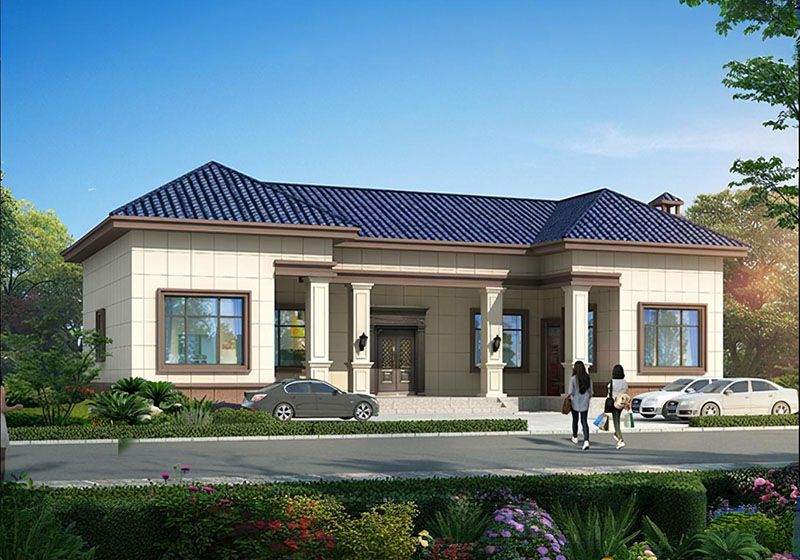 經(jīng)典一層帶閣樓三合院別墅設(shè)計(jì)圖，18米乘9.5米