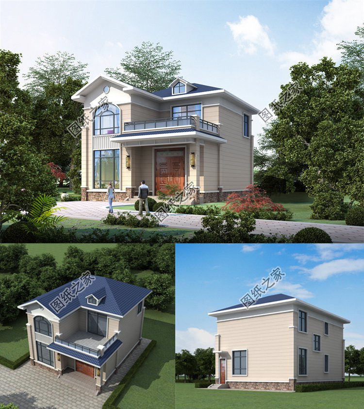 二開間二層別墅設計圖效果圖