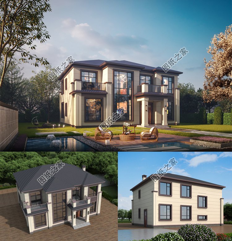 時尚四開間二層農村別墅效果圖