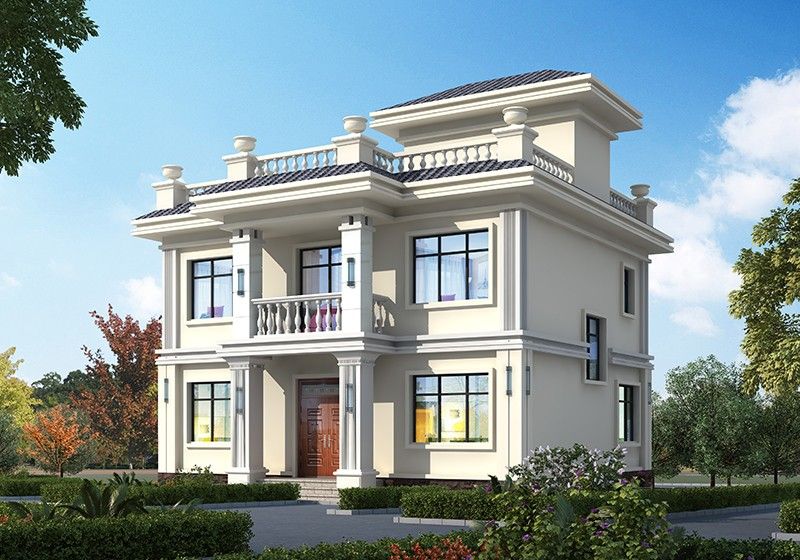 帶地下室三間二層農(nóng)村自建房設(shè)計圖，現(xiàn)代平屋頂設(shè)計