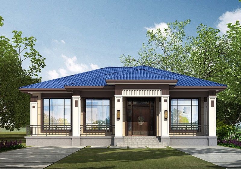 面寬15米一層四間現代風別墅,外觀漂亮布局實用,養老度假超巴適