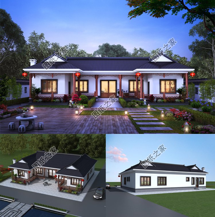 網(wǎng)紅中式一層三合院別墅1