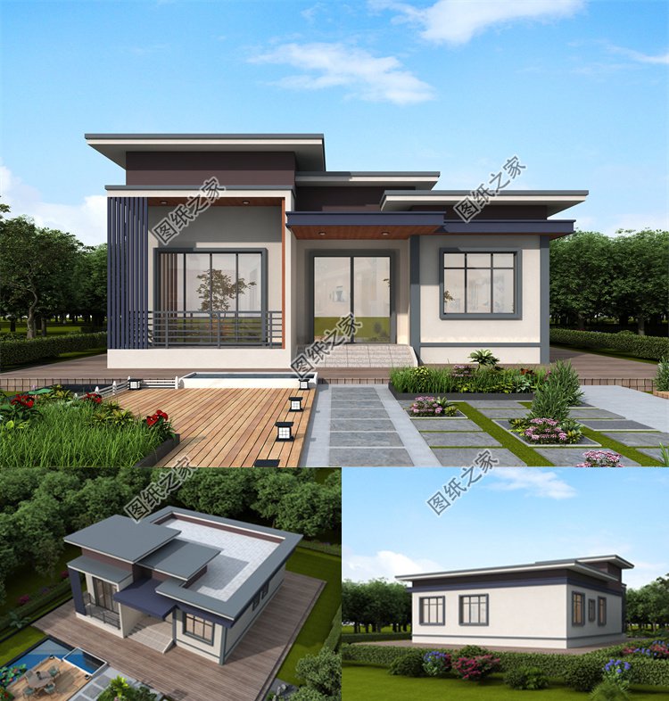 現(xiàn)代風平屋頂一層自建房1