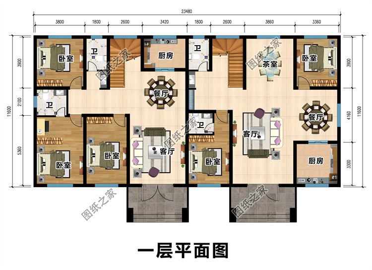 農村一層雙拼別墅設計圖2