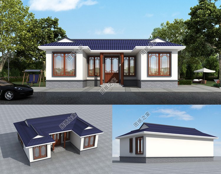 中式一層三合院別墅設計圖1