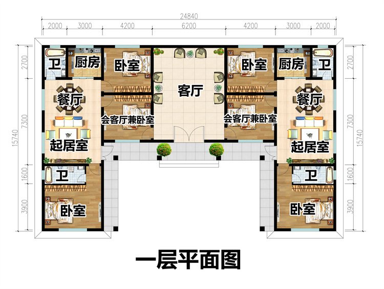 一層中式雙拼別墅設計圖2