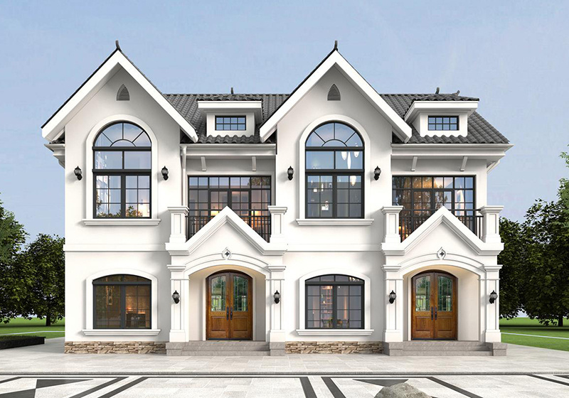 美式田園風(fēng)格二層雙拼別墅設(shè)計圖，16米乘11米，兄弟建房就它！