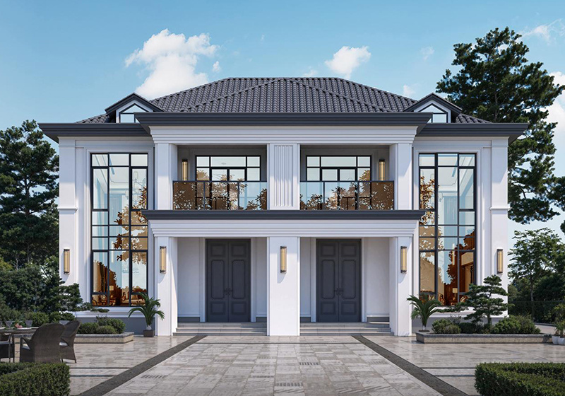 新中式雙拼別墅二層設(shè)計圖，氣派實用有面子，17米乘13米