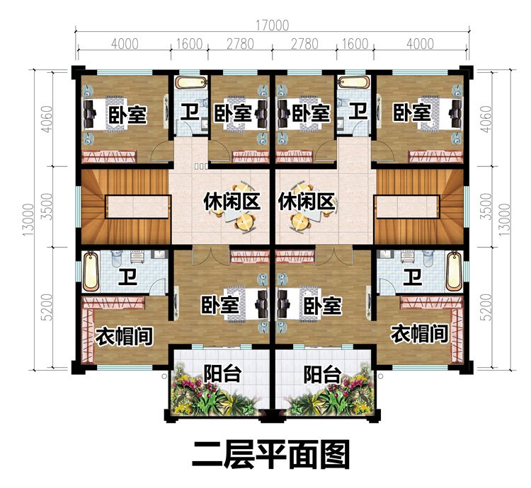 新中式雙拼別墅二層設計圖3