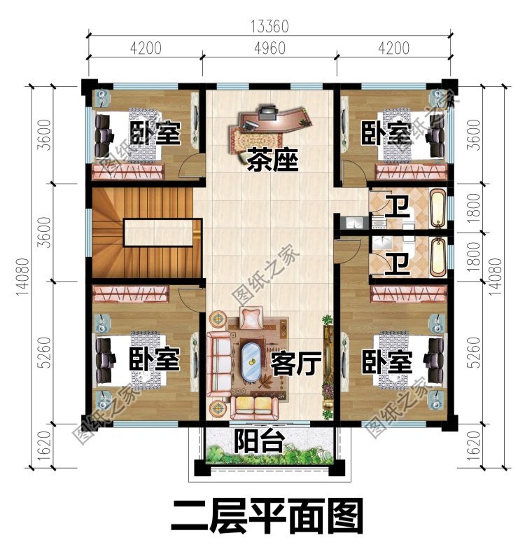 最新自建小樓二層農村別墅設計圖,大氣好看,13米乘14米